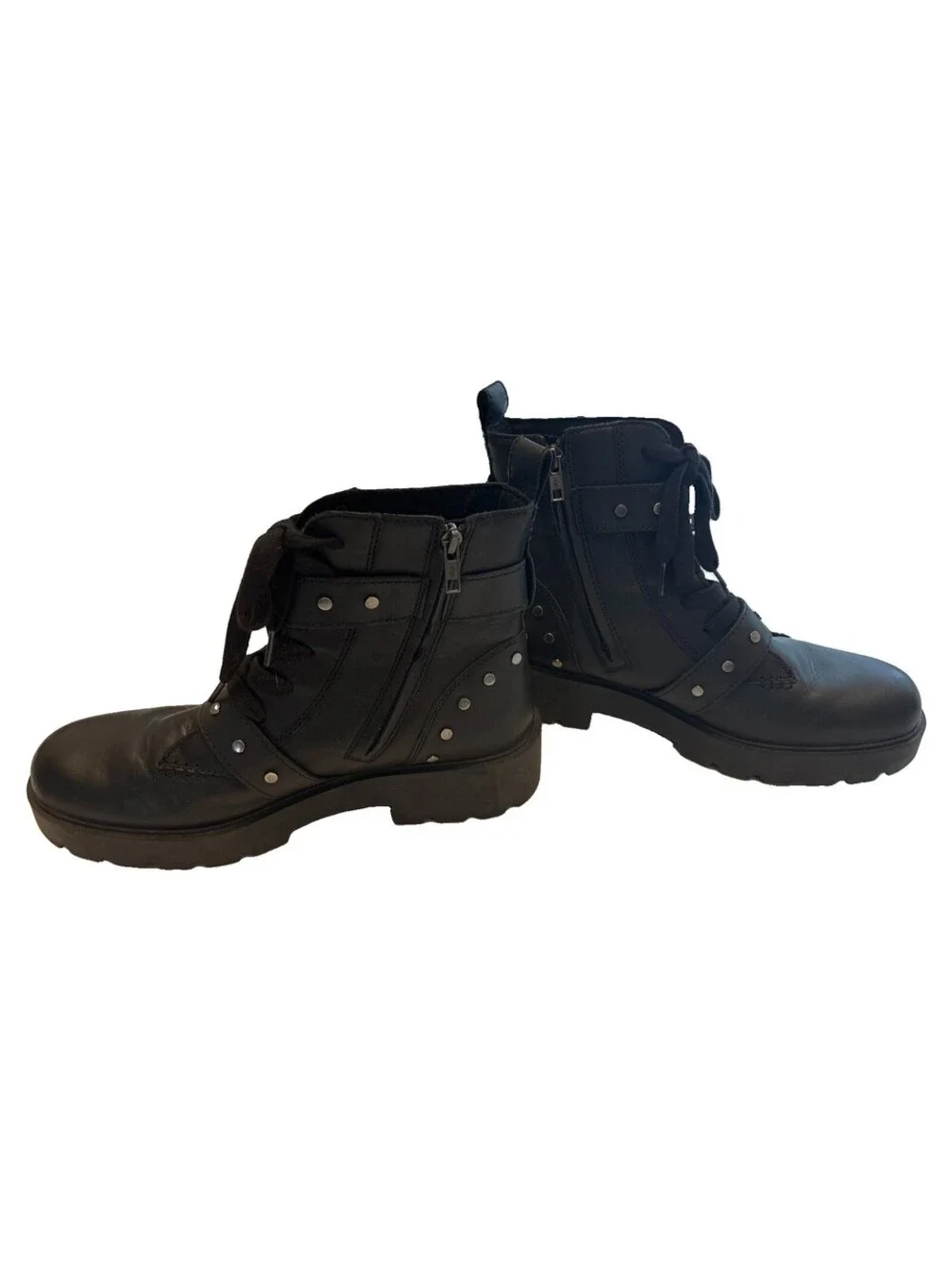 UGG Black Leather Motorcycle Lace Up Zipper Boots Women’s Size 12 Buckles Moto